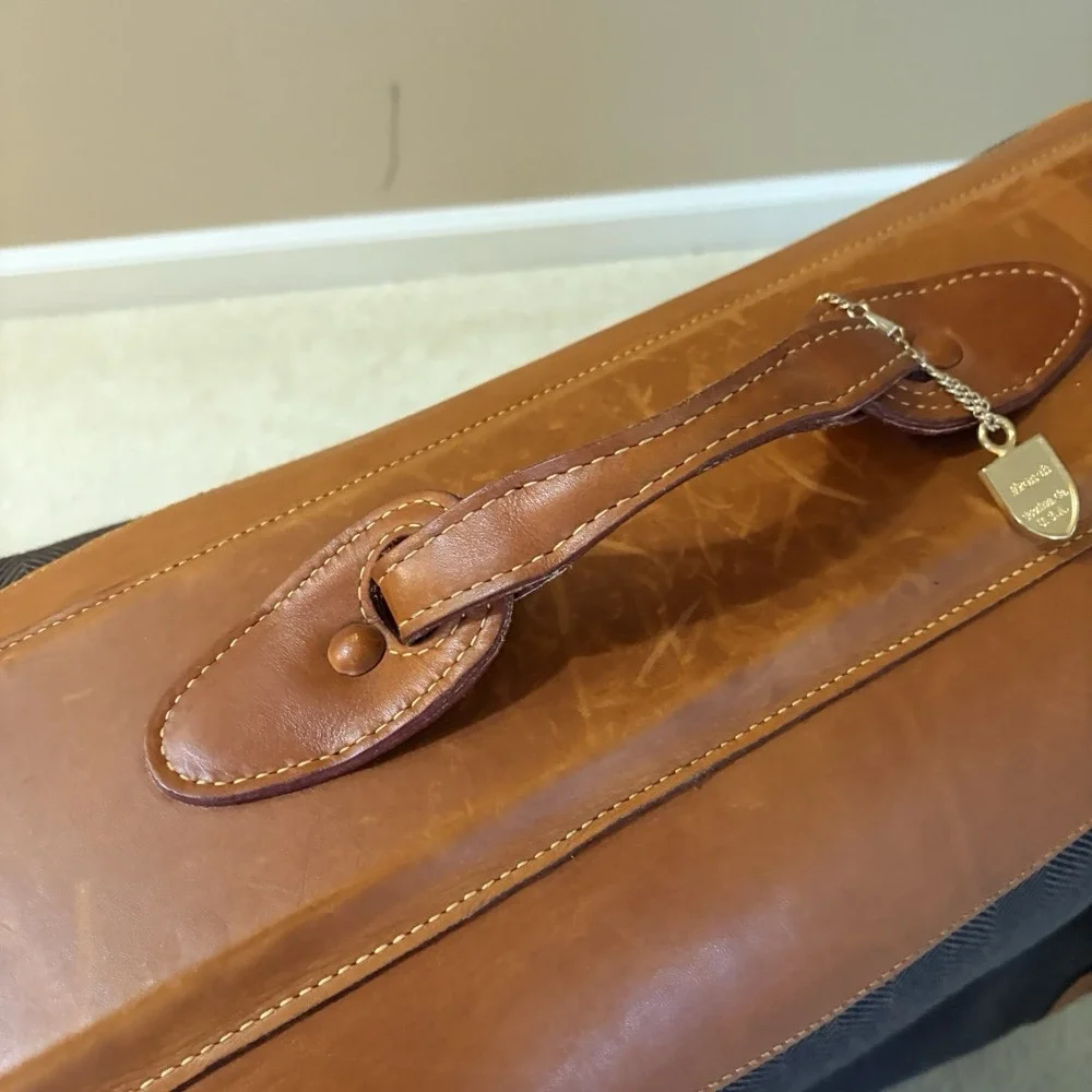 FRENCH LUGGAGE CO Deluxe Garment Folding Hang-Up Bag Brown Herringbone vintage